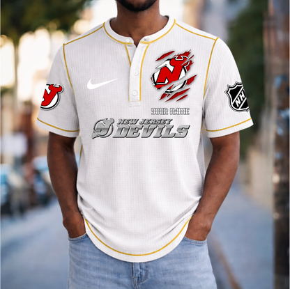 PREMIUM NHL X NJD Crew neck button Henry Shirt Limited Editions NDT VHM 20426