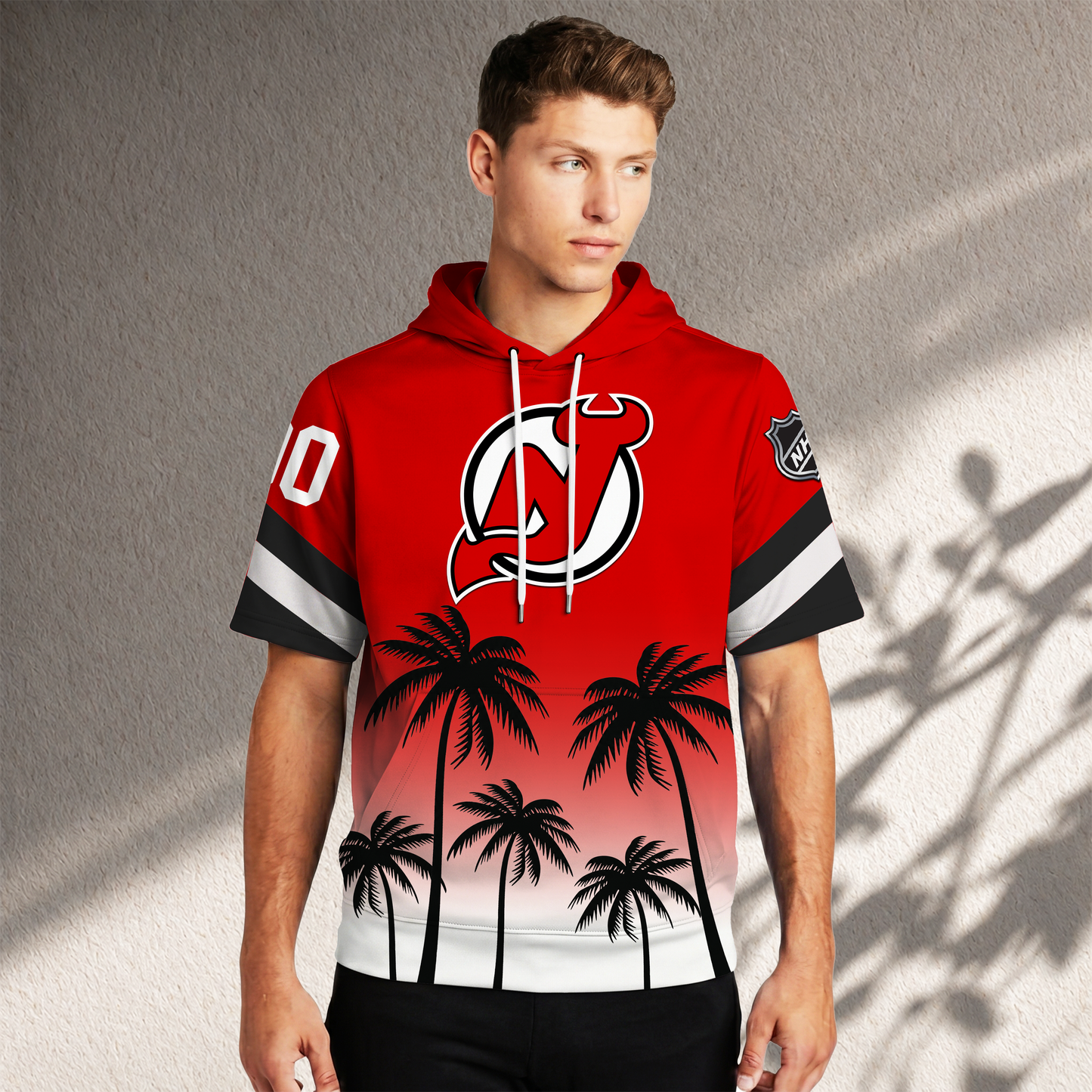 PREMIUM NHL X NJD Short Sleeve Hoodie T-Shirt FOR SUMMER HOLIDAY NDT VHM 160526