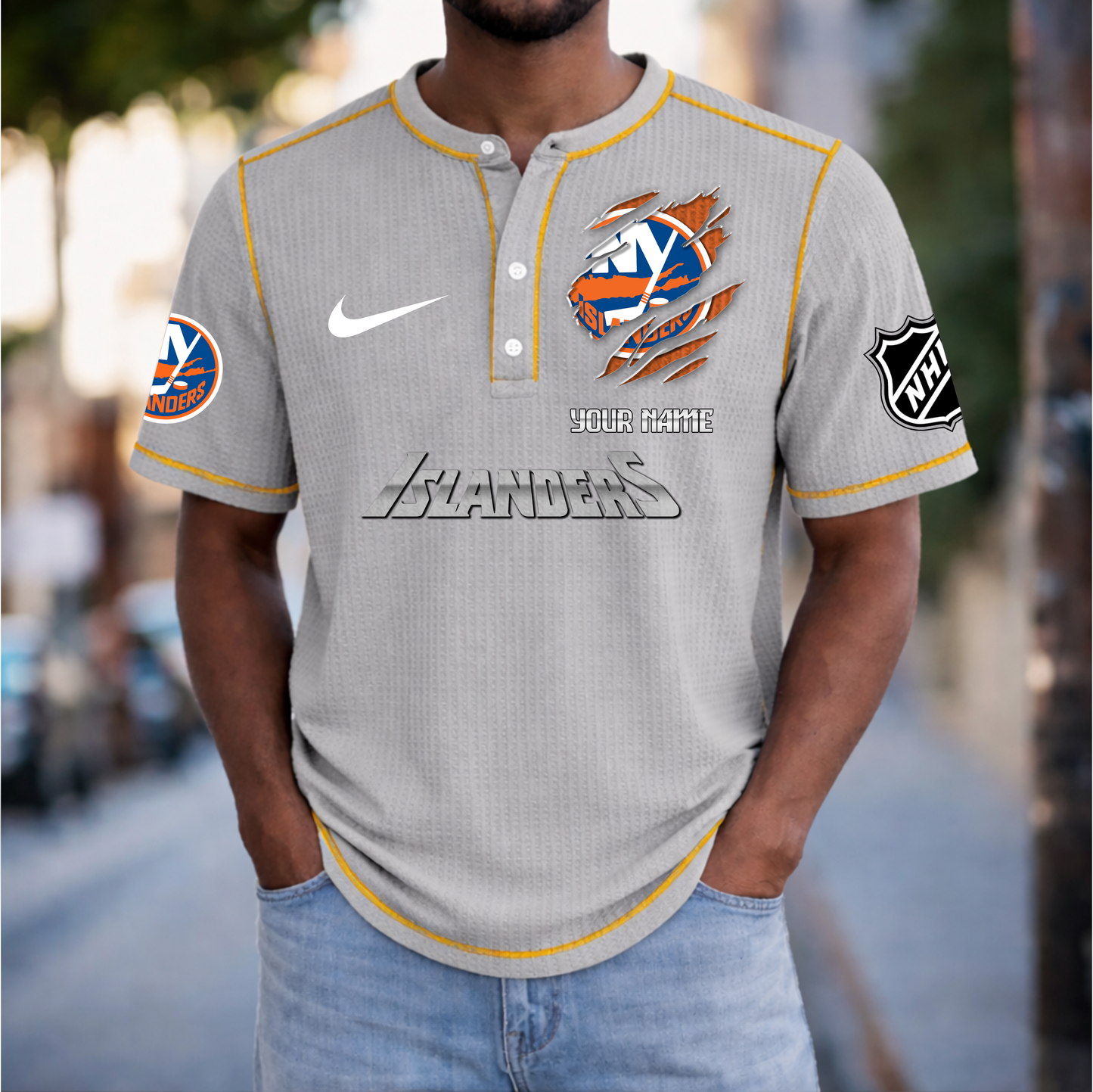 PREMIUM NHL X NYI Crew neck button Henry Shirt Limited Editions NDT VHM 20426