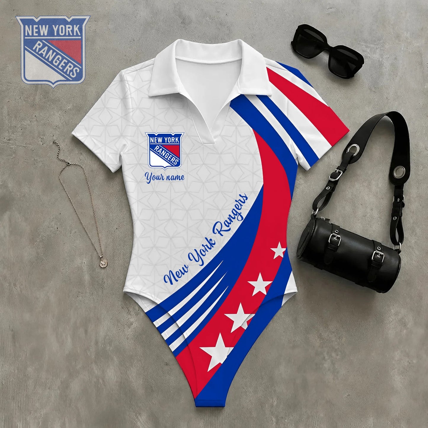 PREMIUM NHL X NYR WomenŸ??s Slim-Fit V-Neck Polo Bodysuit NDT NHM 270526
