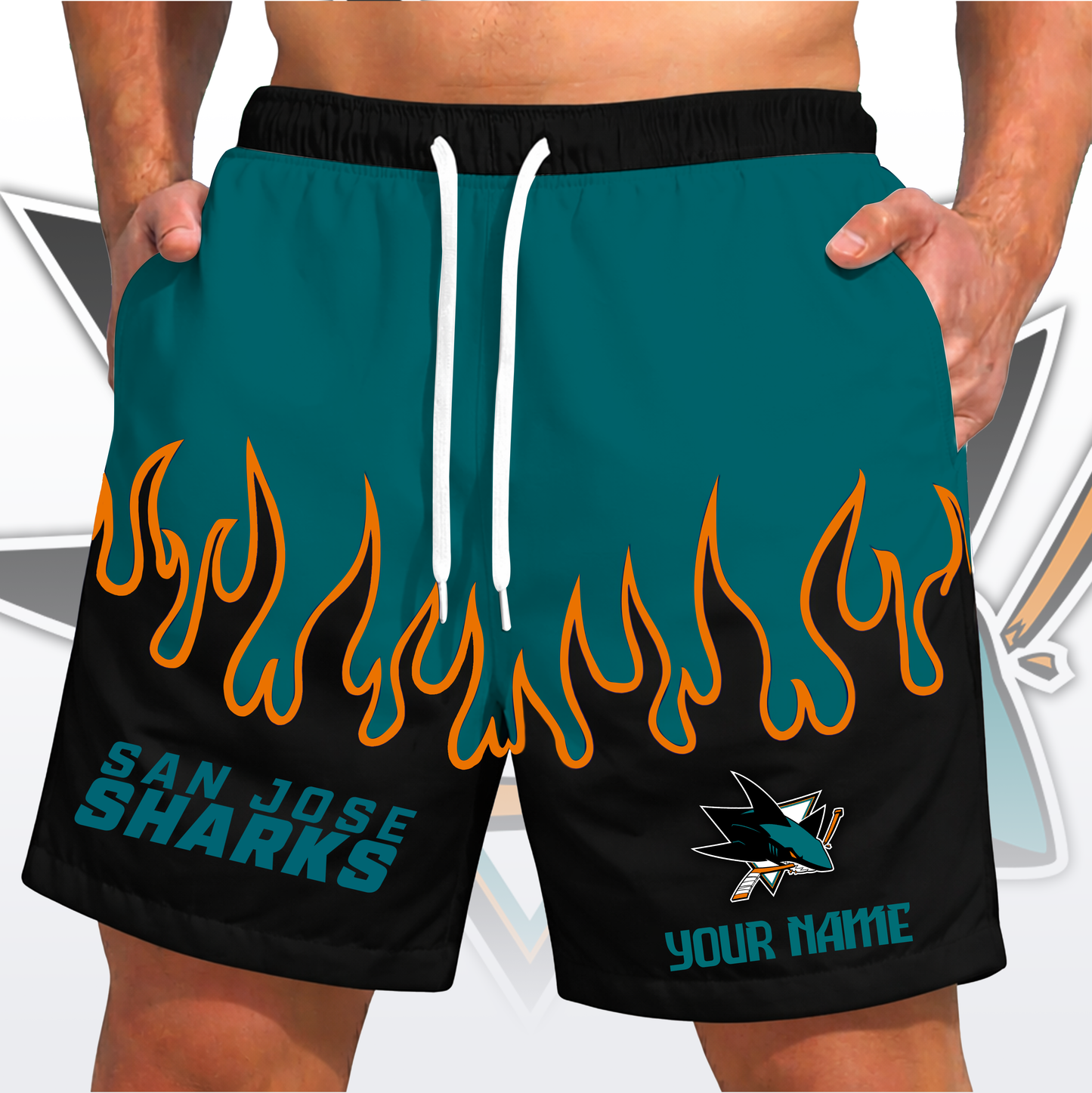 PREMIUM NHL X SJS Fire  Flame Short Pants Custom Name Limited Edition NDT VHM 200426