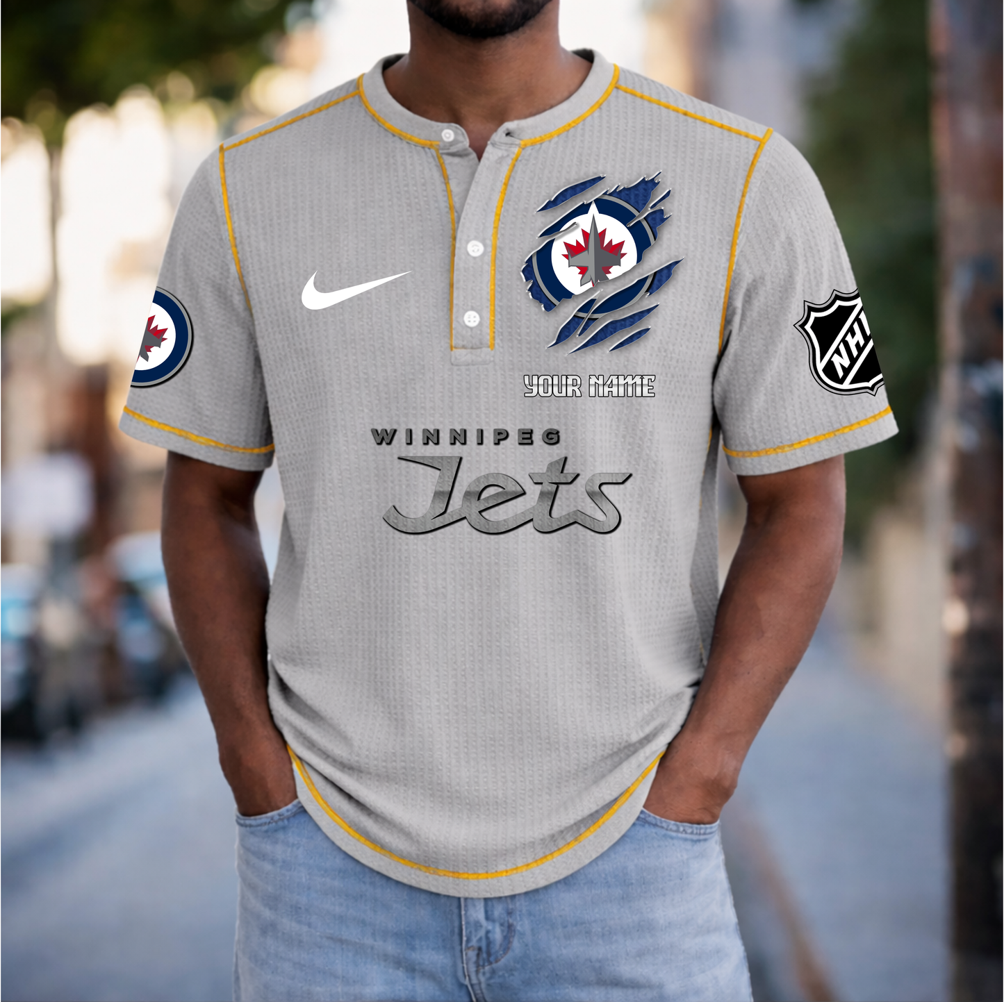 PREMIUM NHL X WJ Crew neck button Henry Shirt Limited Editions NDT VHM 20426