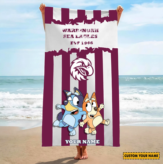 PREMIUM NRL X MWSE BLUEY&BINGO  Beach Towel Personalized NDT VHM 280326
