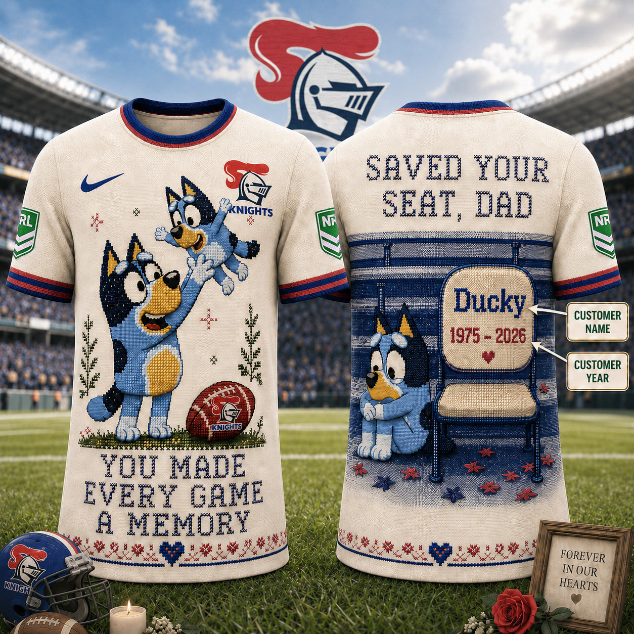 PREMIUM NRL X NK  Custom 3D BLUEY Faux-Stitch Dad Memorial Shirt NDT NTN 220526