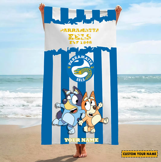 PREMIUM NRL X PE BLUEY&BINGO  Beach Towel Personalized NDT VHM 280326