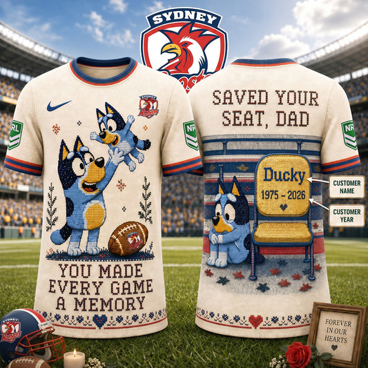 PREMIUM NRL X SR Custom 3D BLUEY Faux-Stitch Dad Memorial Shirt NDT NTN 220526