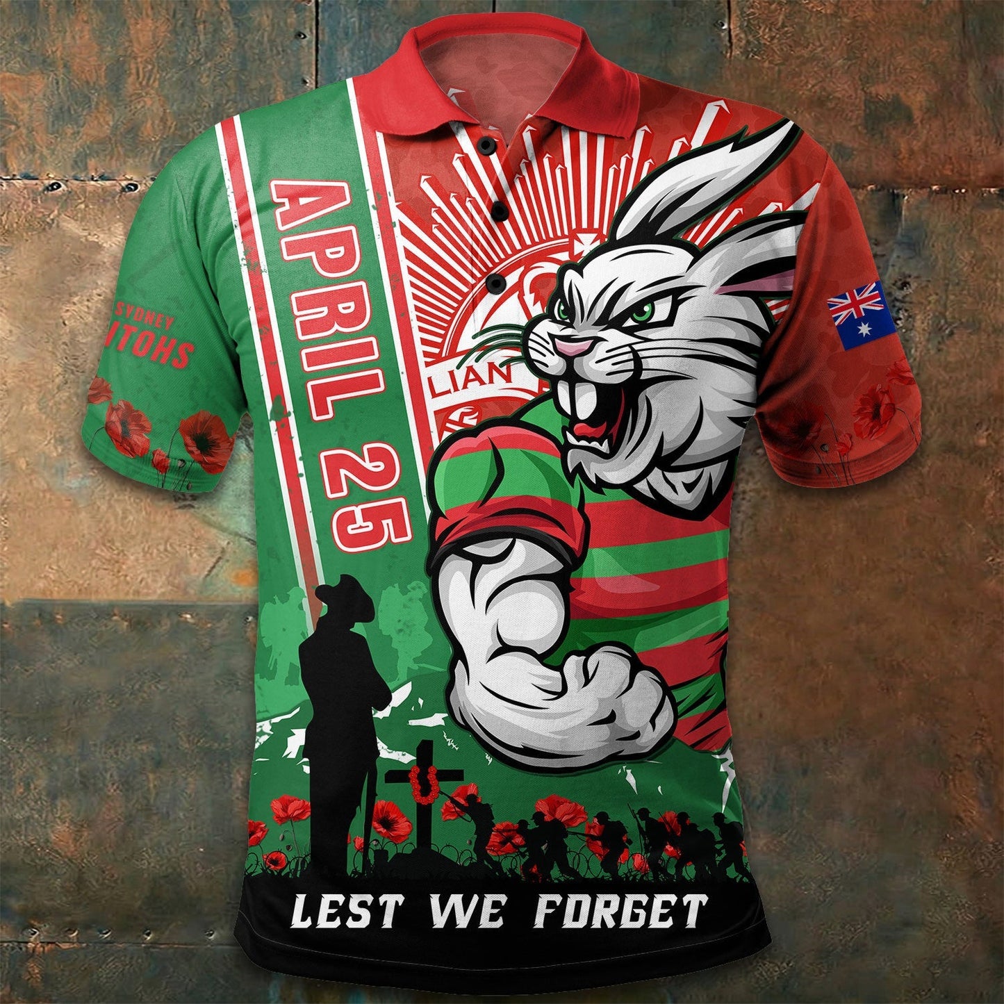 PREMIUM NRL X SSR Polo Shirt Anzac Day Lest We Forget Strong Fighting NDT LVH