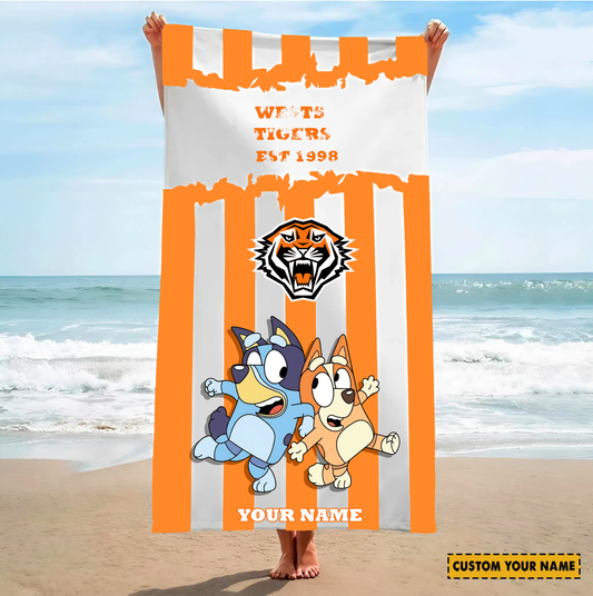 PREMIUM NRL X WT BLUEY&BINGO  Beach Towel Personalized NDT VHM 280326