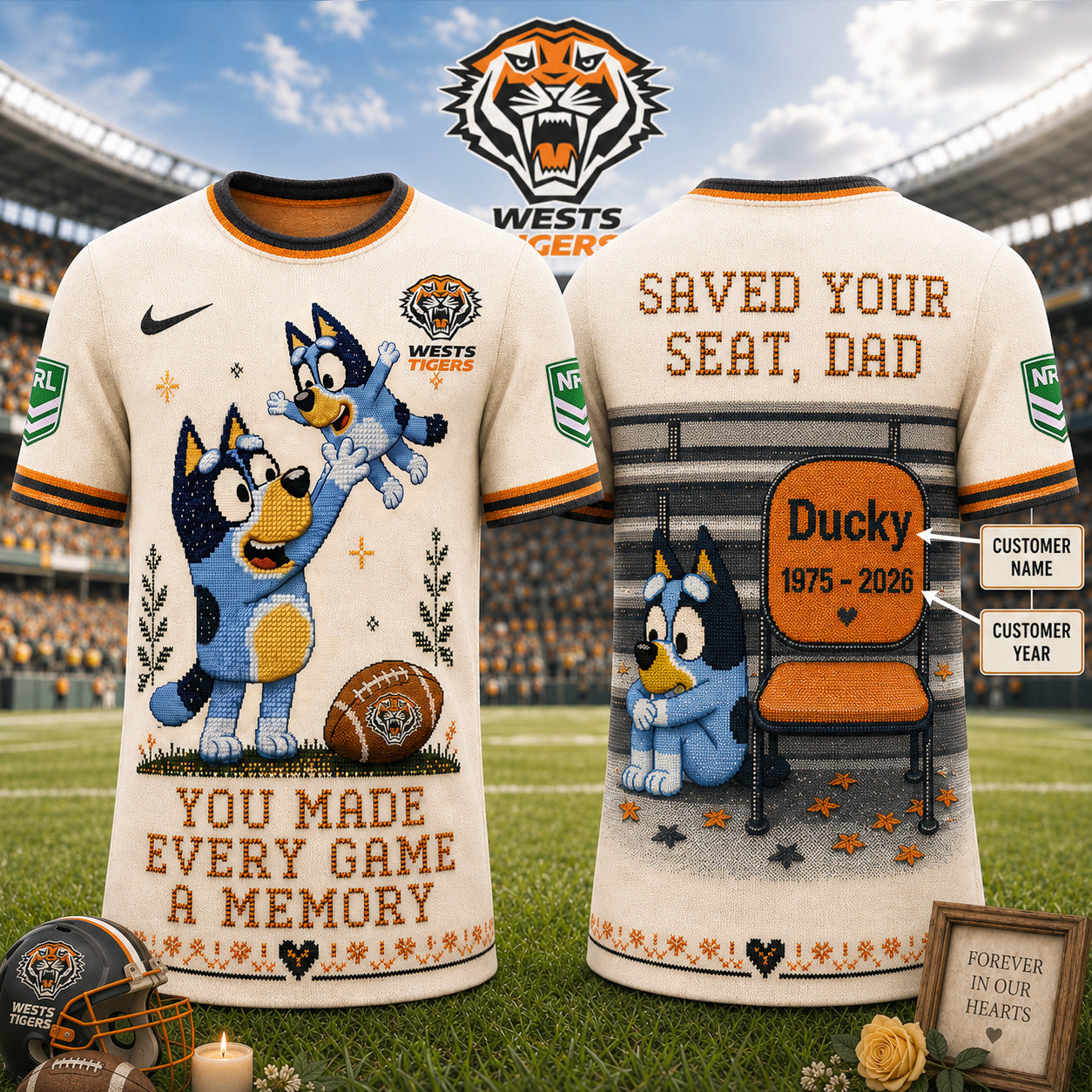 PREMIUM NRL X WT Custom 3D BLUEY Faux-Stitch Dad Memorial Shirt NDT NTN 220526