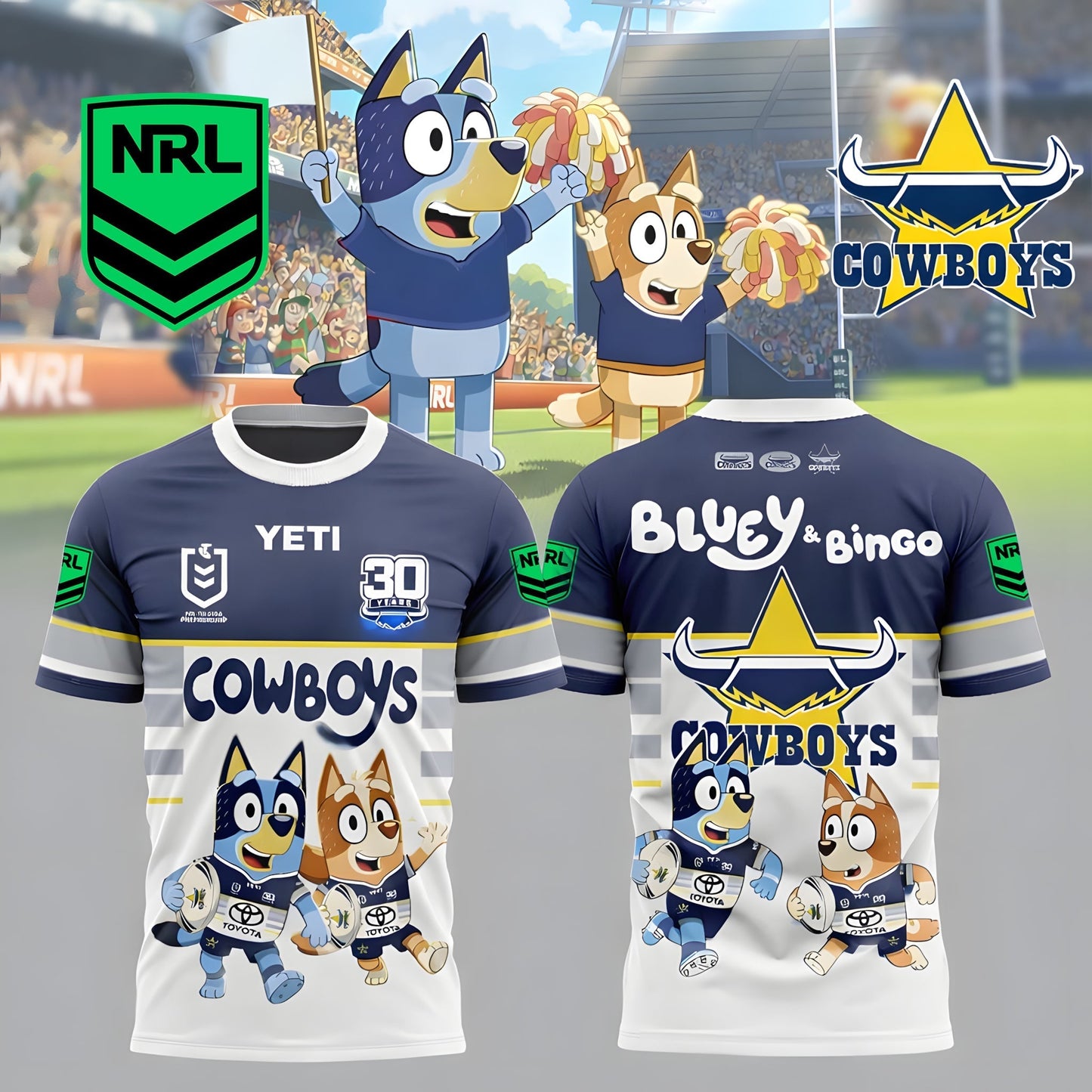 PREMIUM NRL X NQC Bluey & Bingo POLO SHIRT ƒ?? Limited 2026 NDT LVH