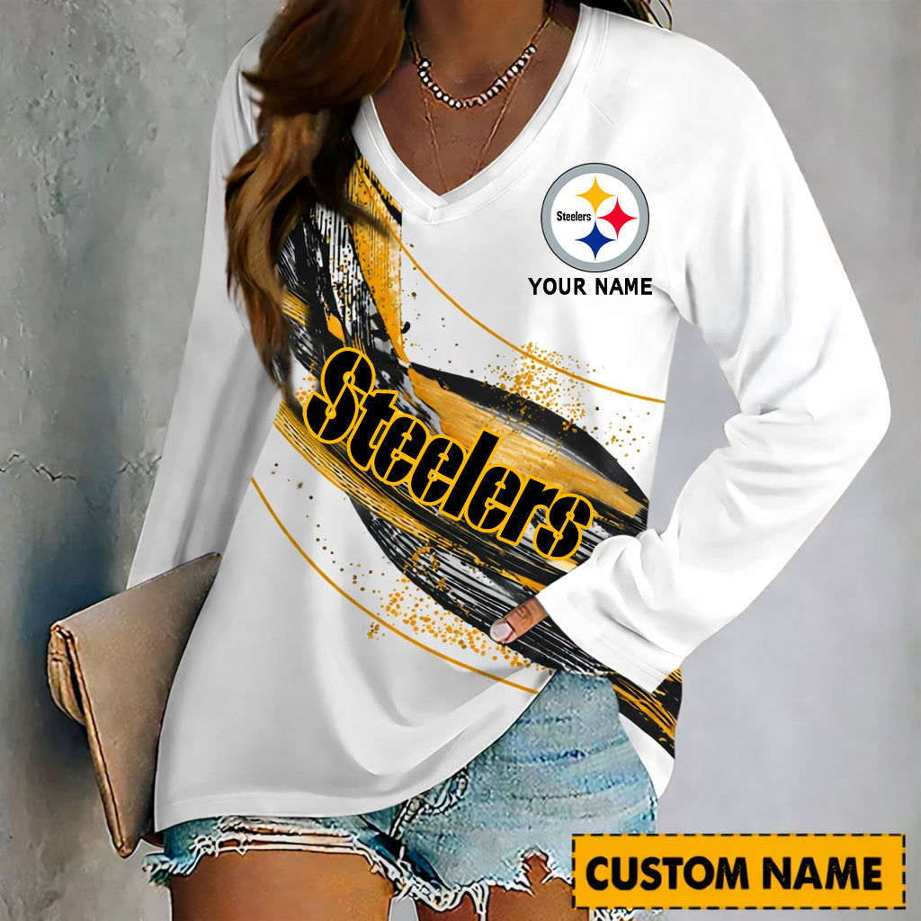 PREMIUM NFL X PIT Womenƒ??s V-Neck Long-Sleeved Shirt - Custom Name Gifts For Fans NDT NHM 240226