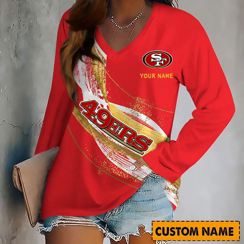 PREMIUM NFL X SF Womenƒ??s V-Neck Long-Sleeved Shirt - Custom Name Gifts For Fans NDT NHM 240226