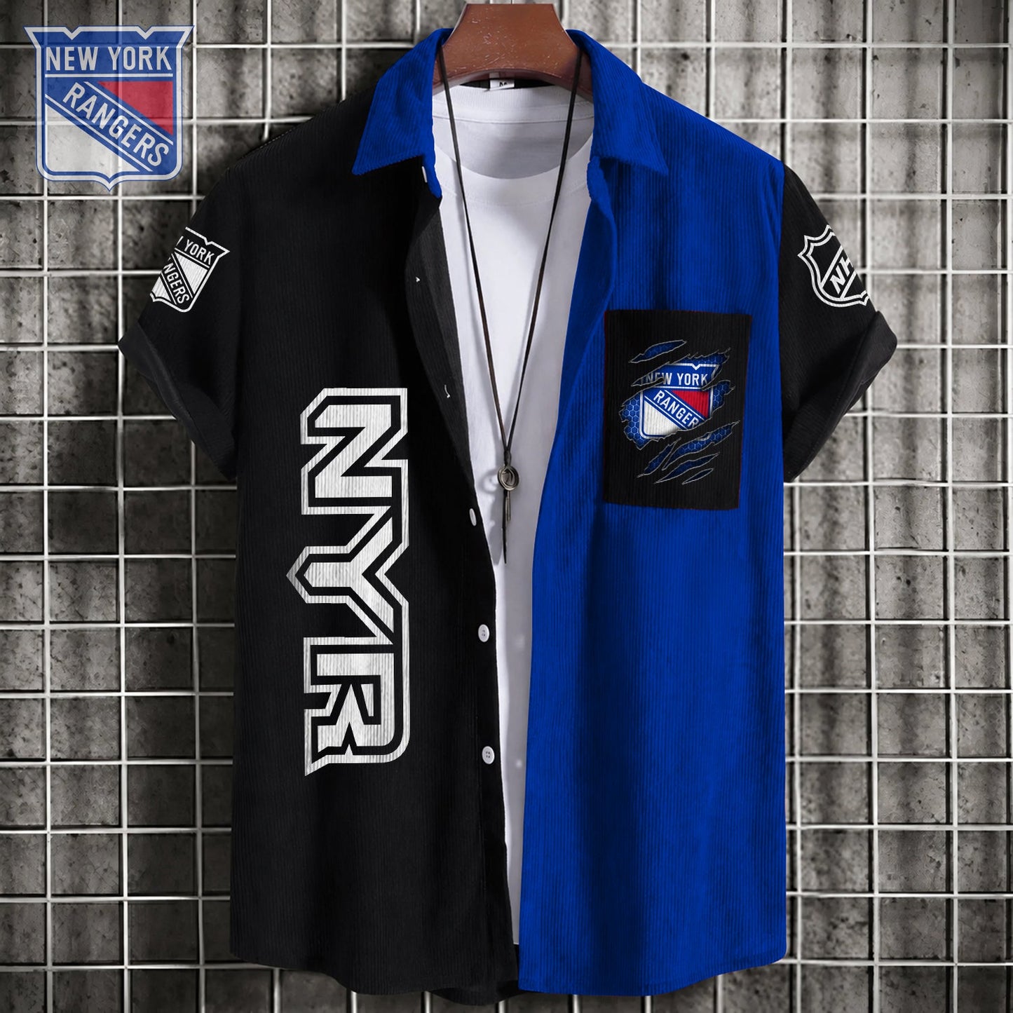 PREMIUM NHL X NYR Patchwork Lapel Striped Shirts Limited Editions NDT NHM 240526