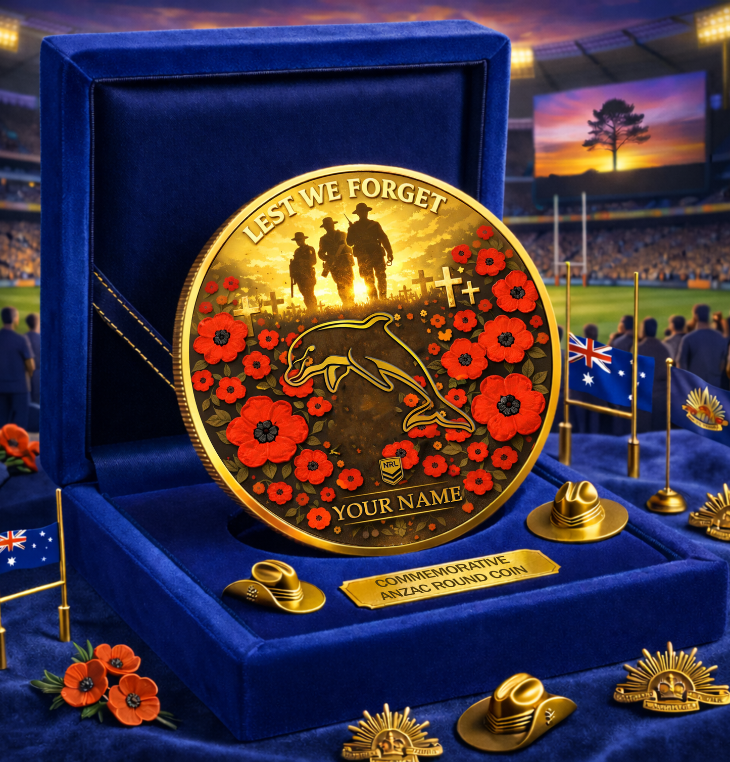 PREMIUM NRL X DOL Anzac Day 2026 Commemorative Coin Custom Name Limited Edition NDT VHM 160326