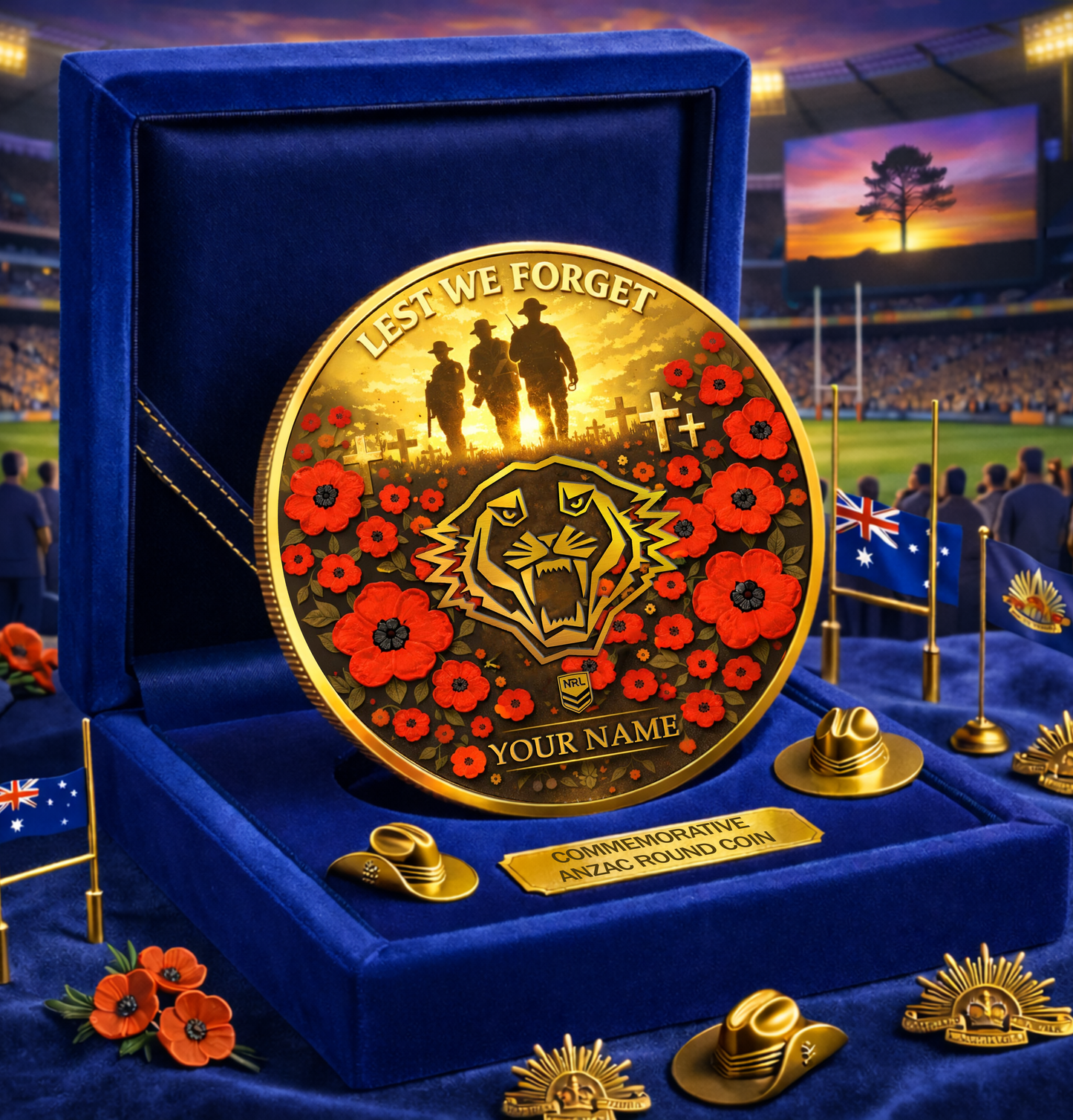 PREMIUM NRL X WT Anzac Day 2026 Commemorative Coin Custom Name Limited Edition NDT VHM 160326