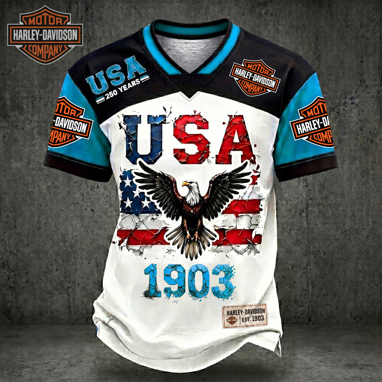 PREMIUM HAR X LUXURY V-Neck Patchwork 250 Years Of T- Shirt NDT NHM 170626