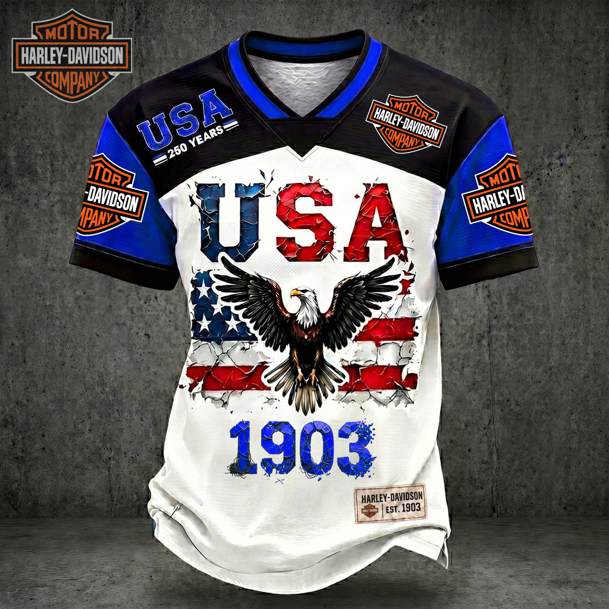 PREMIUM HAR X LUXURY V-Neck Patchwork 250 Years Of T- Shirt NDT NHM 170626