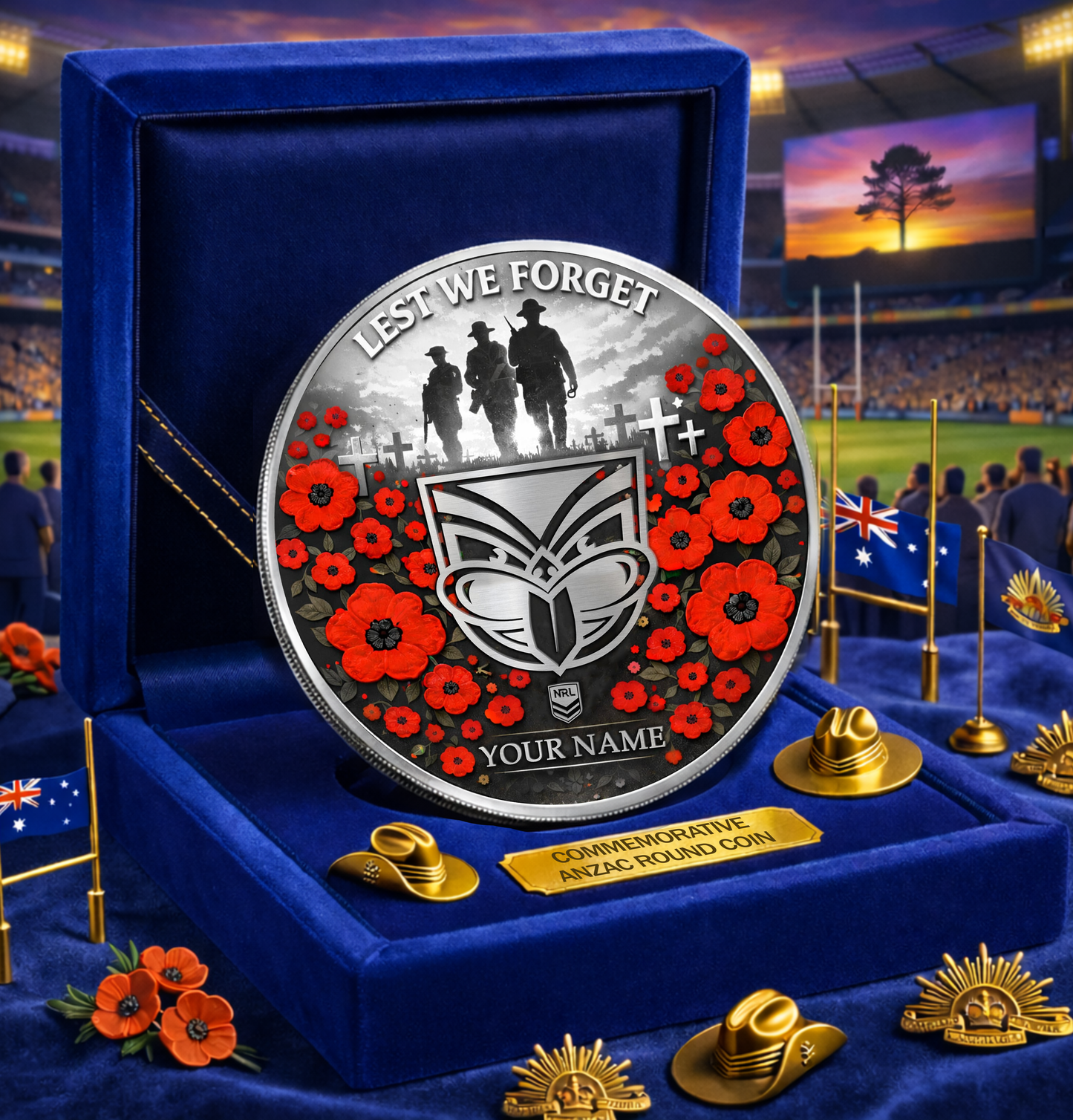 PREMIUM NRL X WAR Anzac Day 2026 Commemorative Coin Custom Name Limited Edition NDT VHM 160326