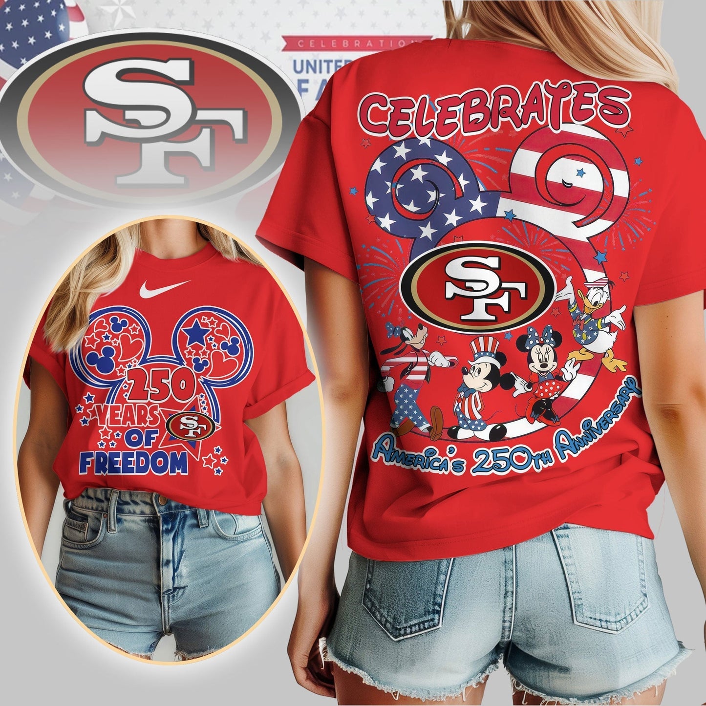 Premium NFL X 49ERS Mouse  Celebrates America 250th Anniversary Women Shirt NDT LVH
