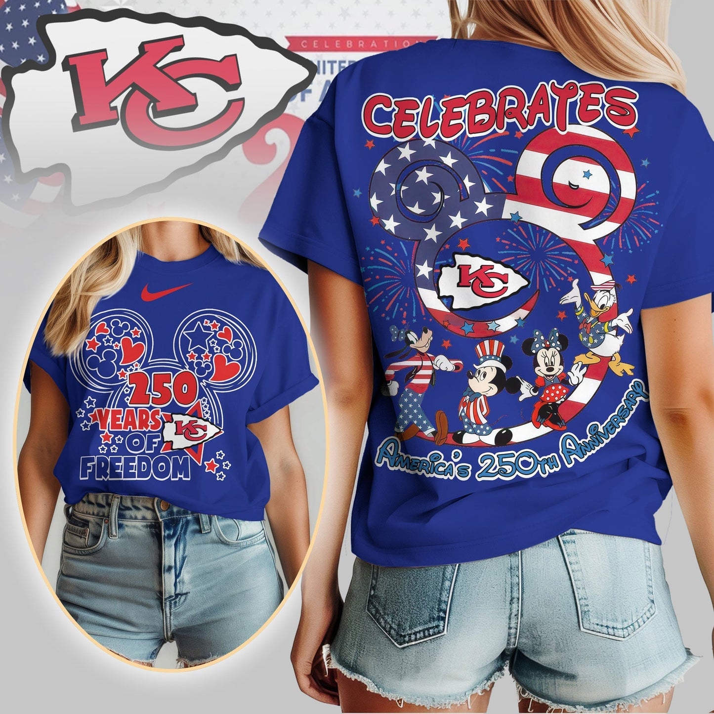 Premium NFL X KCC Mouse  Celebrates America 250th Anniversary Women Shirt NDT LVH