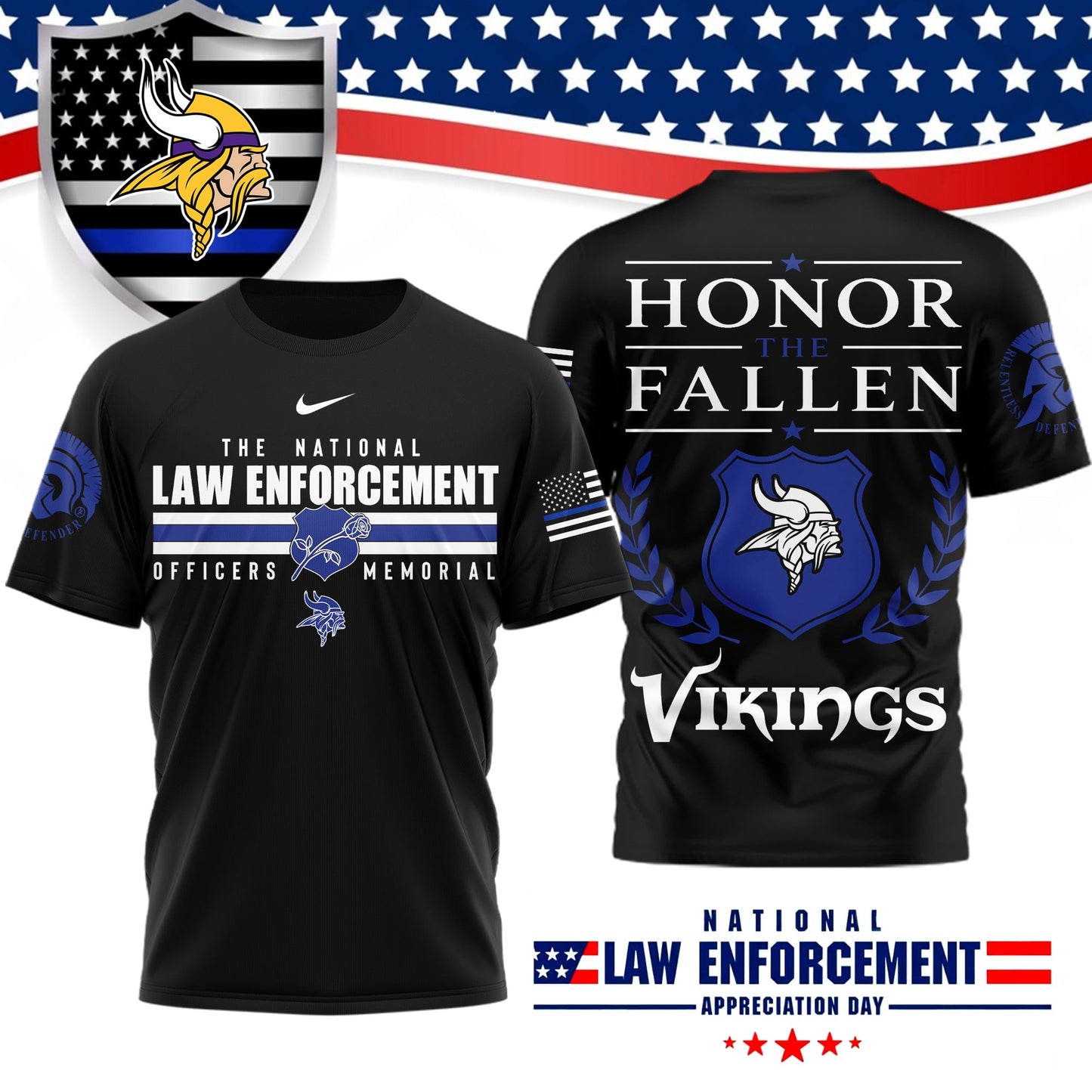 Premium NFL X MIN The National Law Enforcement 3D Shirt NDT LVH 050626