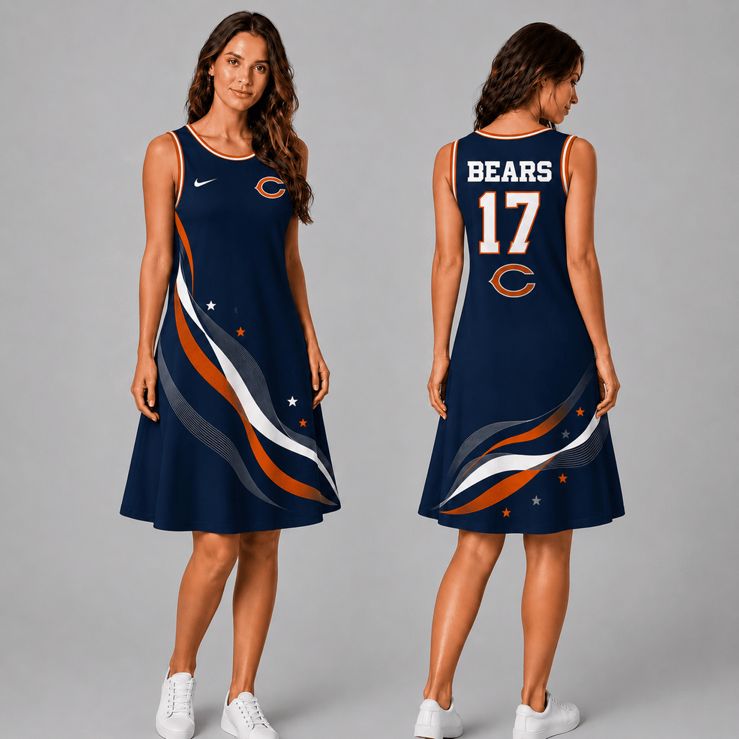 Premium NFL x CHI Style Custom Sleeveless Dress Personalized Name Number 180626
