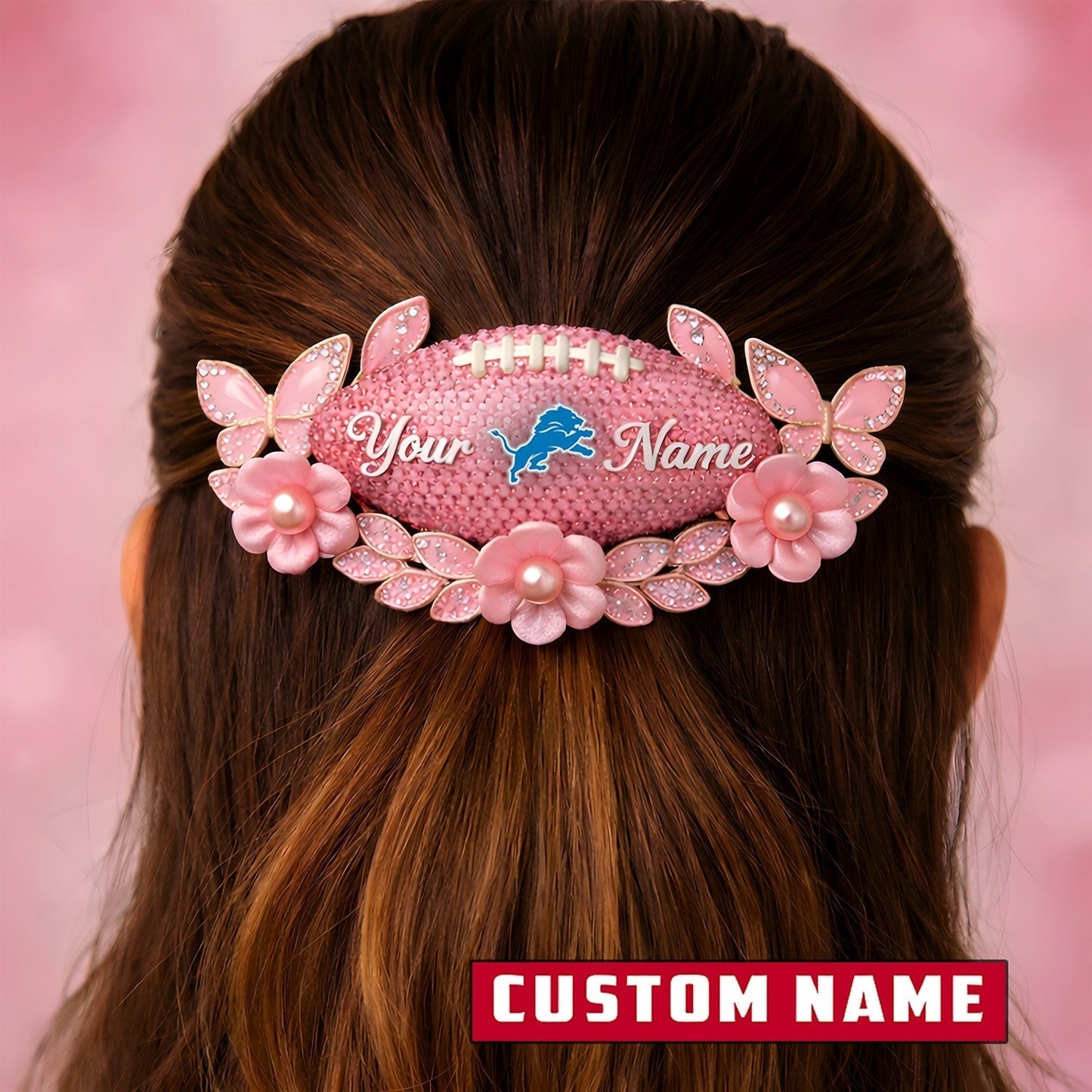 Premium NFL x Detroit Lions Personalized Women's Hair Pin - Valentine Edition NDT LVH
