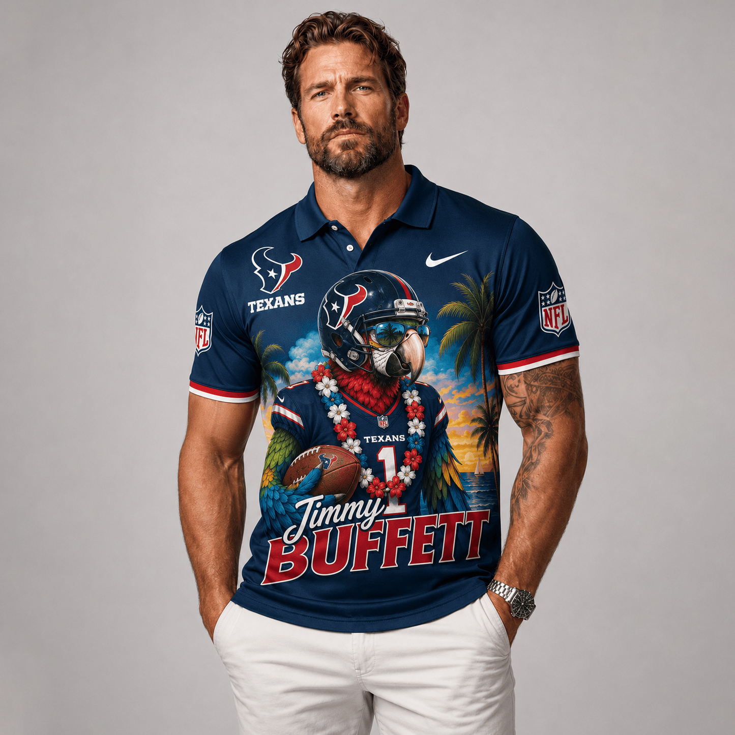 Premium NFL x HOU Tropical Parrot Performance Polo Shirt 180626