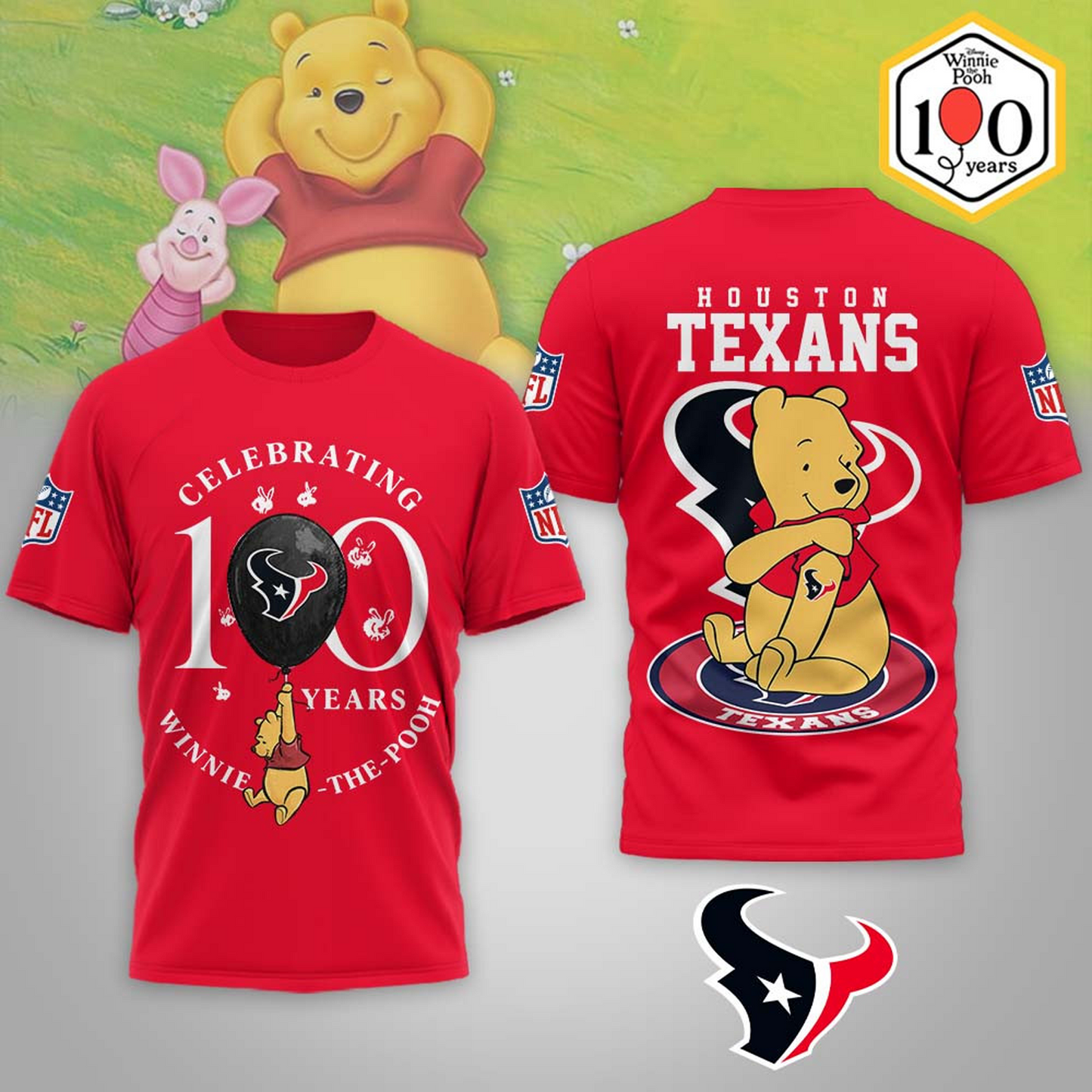 Premium NFL x HOU Winnie The Pooh 100th Anniversary 3D Shirt DATND TANTD