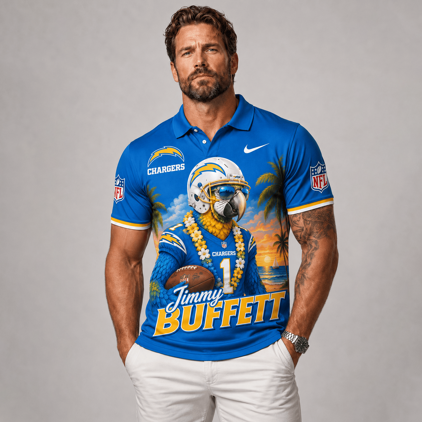 Premium NFL x LAC Tropical Parrot Performance Polo Shirt 180626