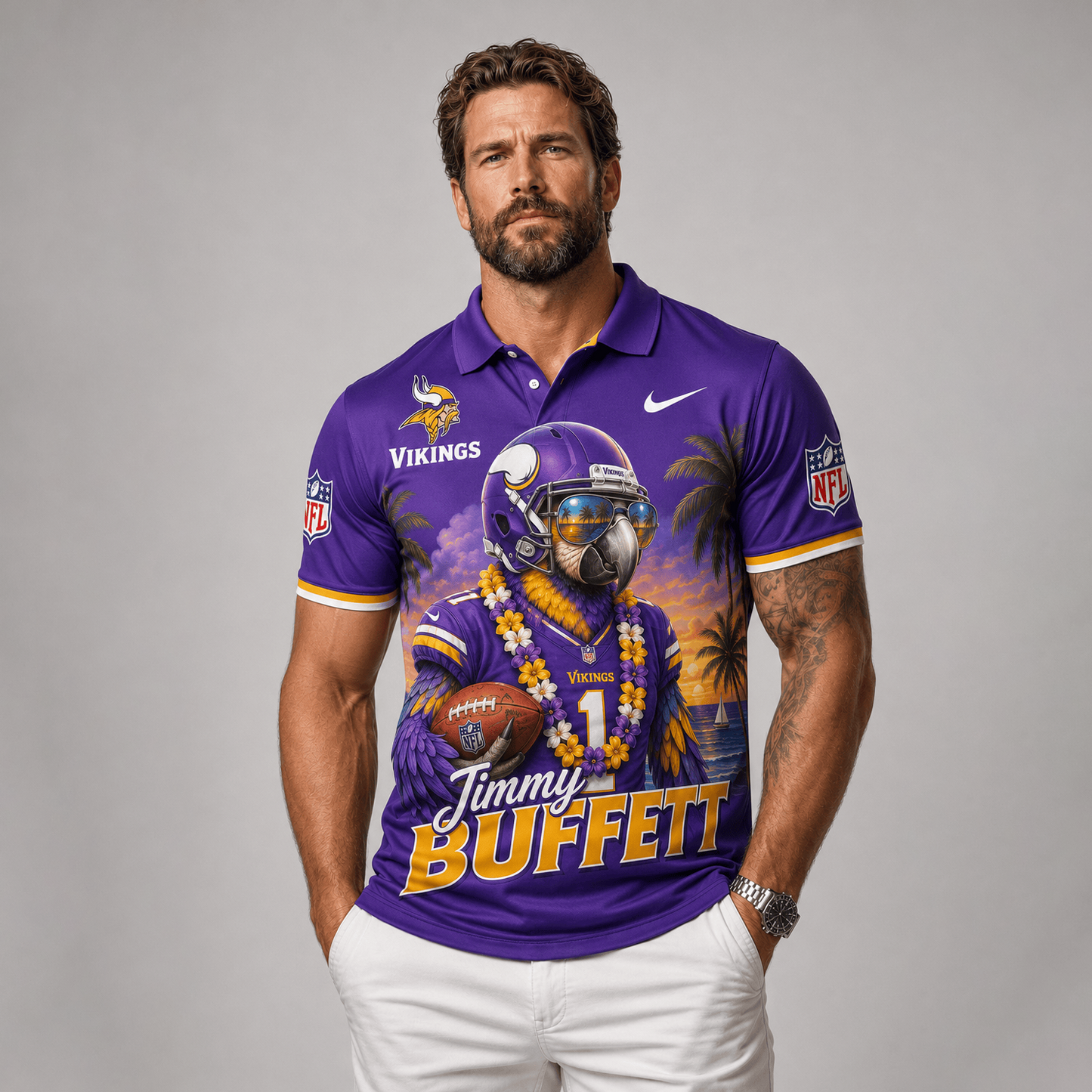 Premium NFL x MIN Tropical Parrot Performance Polo Shirt 180626