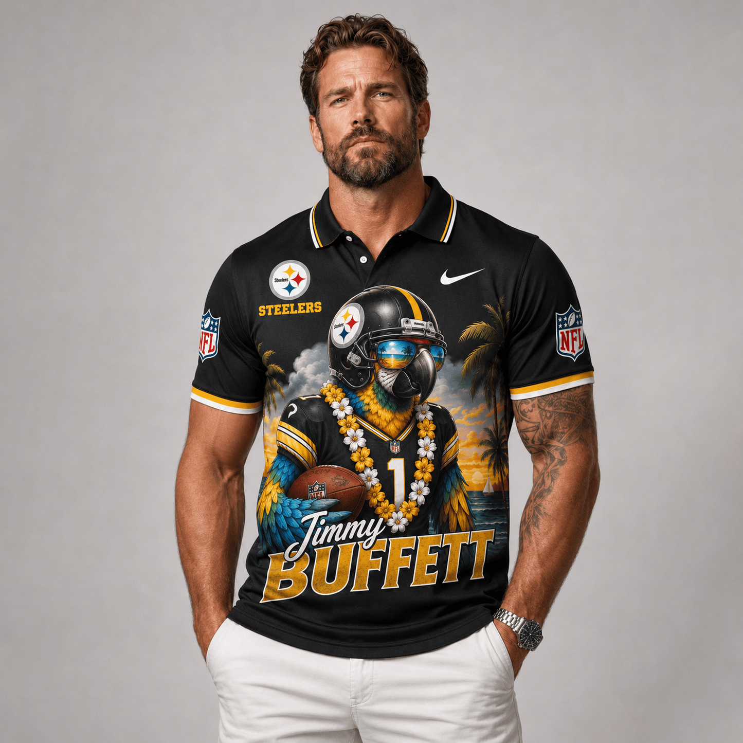 Premium NFL x PIT Tropical Parrot Performance Polo Shirt 180626