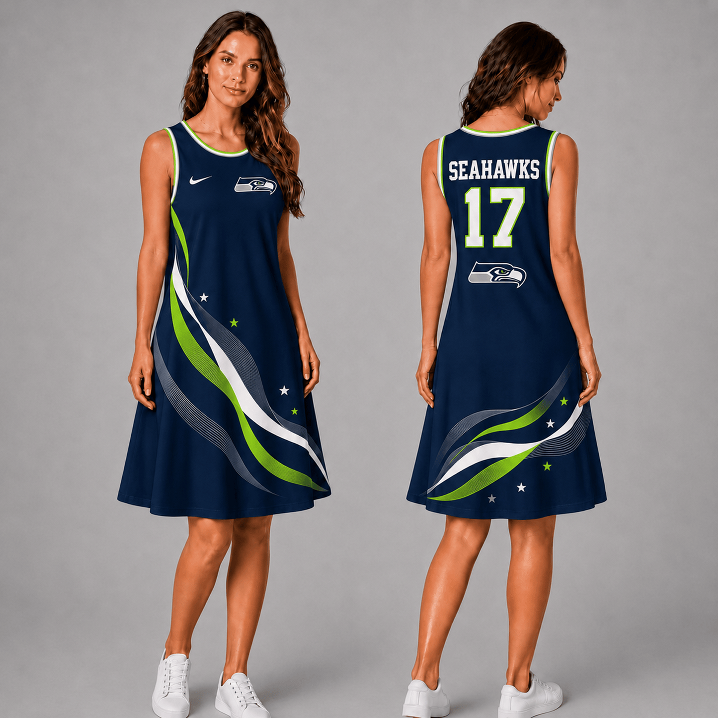 Premium NFL x SEA Style Custom Sleeveless Dress Personalized Name Number 180626