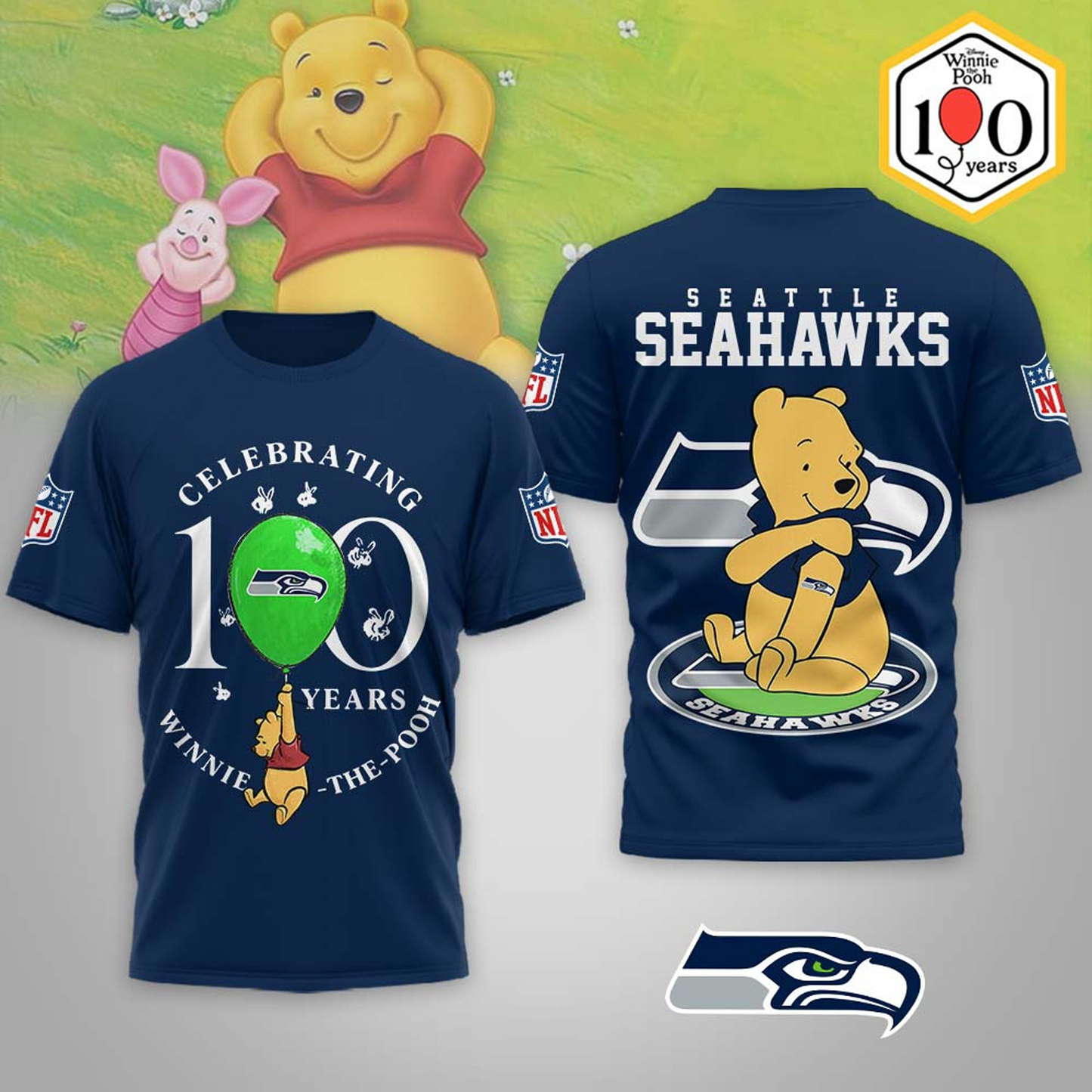 Premium NFL x SEA Winnie The Pooh 100th Anniversary 3D Shirt DATND TANTD