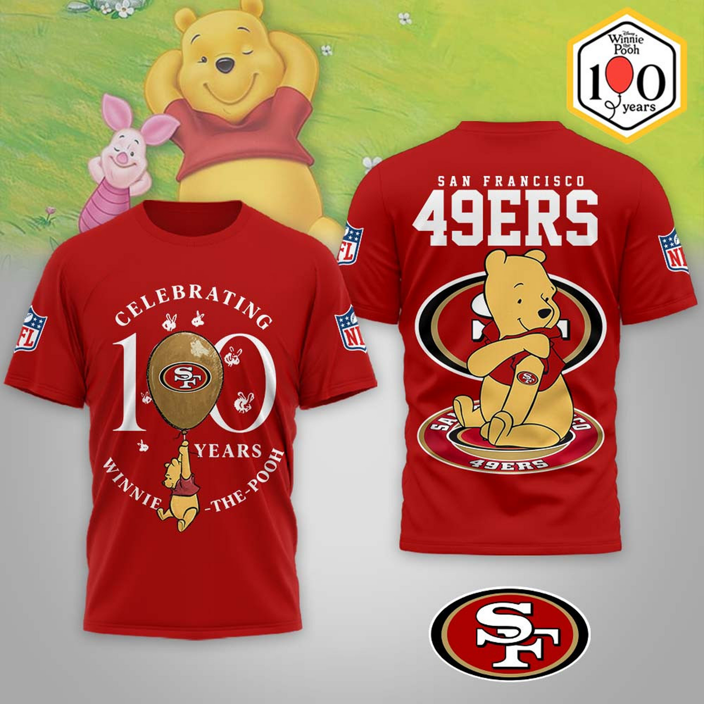 Premium NFL x SF Winnie The Pooh 100th Anniversary 3D Shirt DATND TANTD