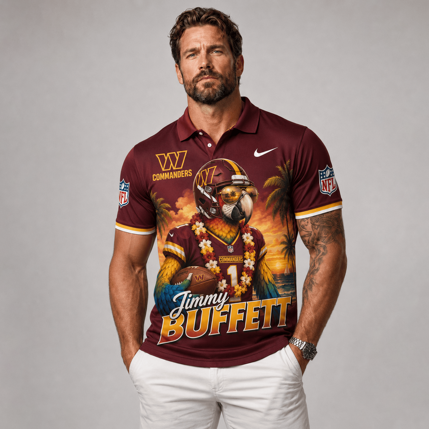 Premium NFL x WAS Tropical Parrot Performance Polo Shirt 180626