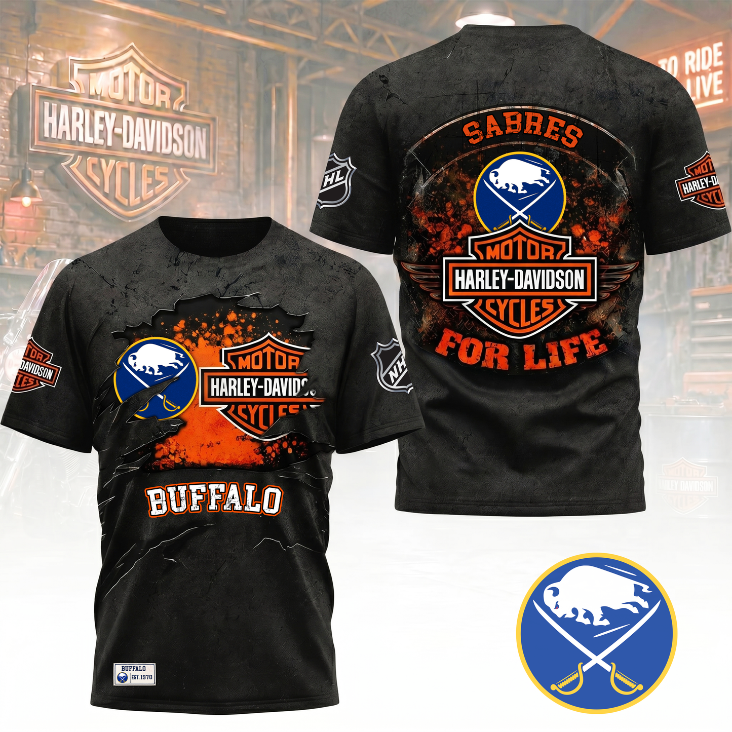Premium NHL X BS Harley Davidson For Life 3D Shirt NDT VHM 180526