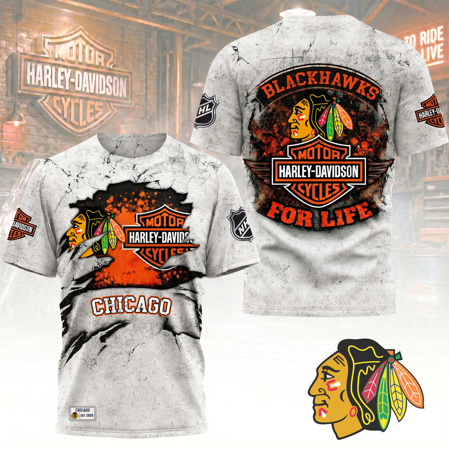 Premium NHL X CB Harley Davidson For Life 3D Shirt NDT VHM 180526