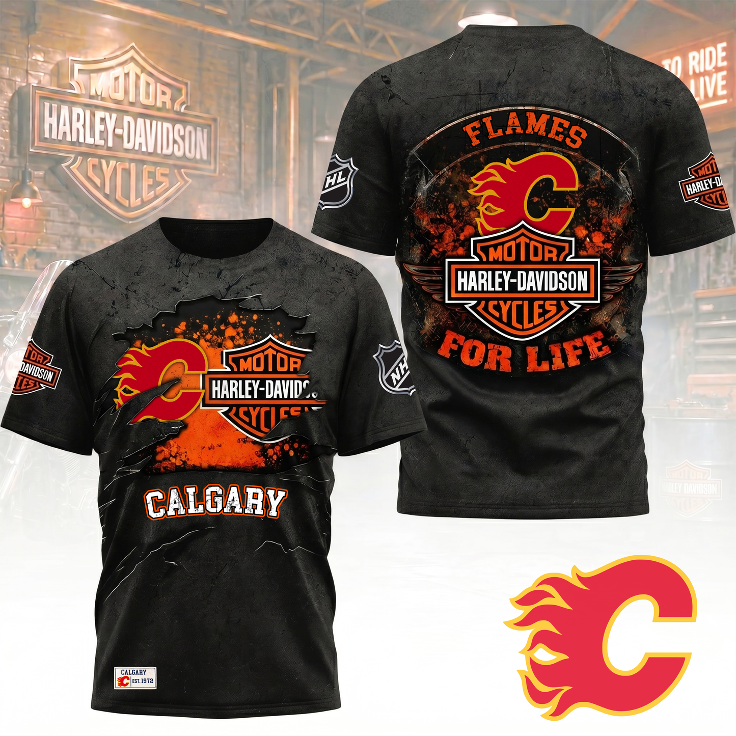 Premium NHL X CF Harley Davidson For Life 3D Shirt NDT VHM 180526