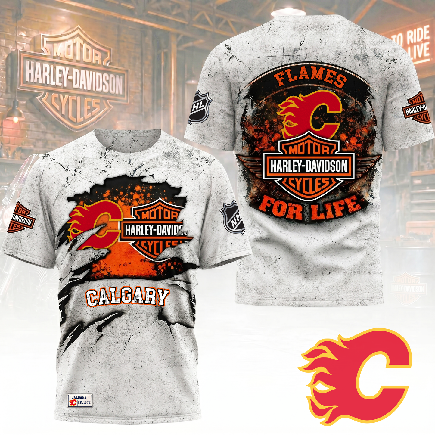 Premium NHL X CF Harley Davidson For Life 3D Shirt NDT VHM 180526
