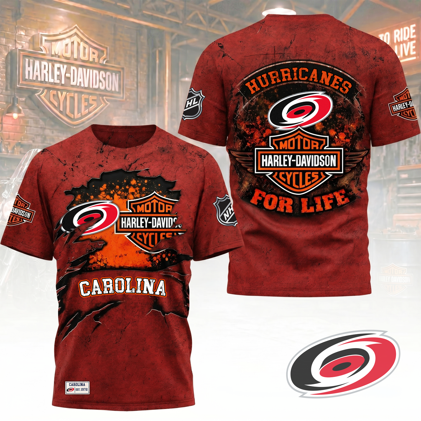 Premium NHL X CH Harley Davidson For Life 3D Shirt NDT VHM 180526