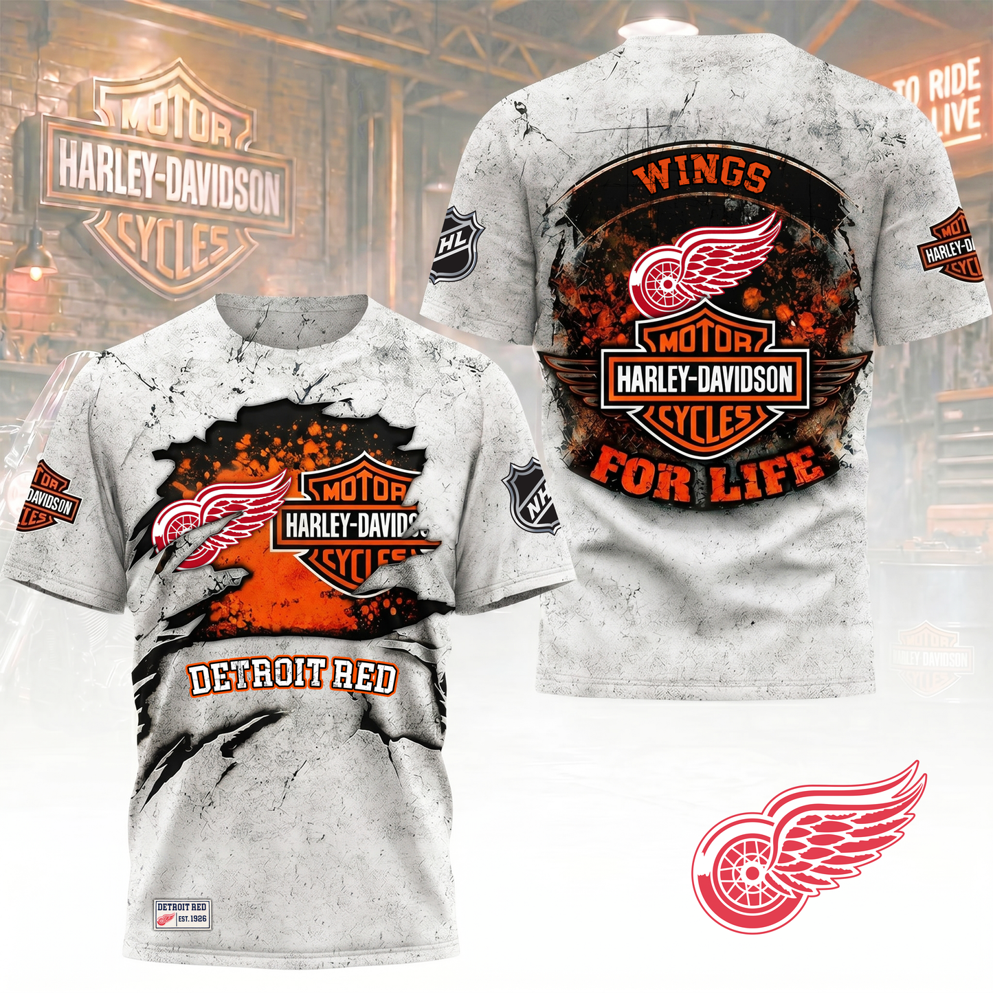 Premium NHL X DRW Harley Davidson For Life 3D Shirt NDT VHM 180526