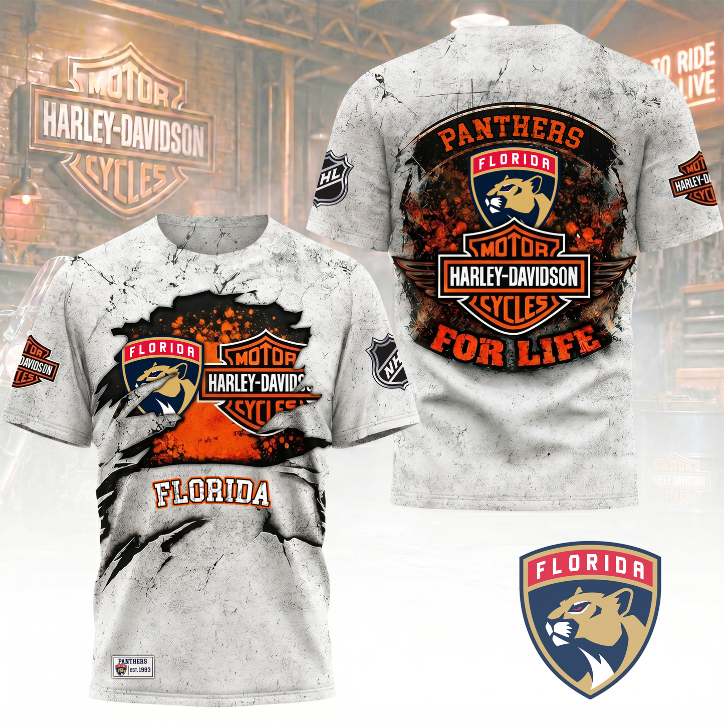 Premium NHL X FP Harley Davidson For Life 3D Shirt NDT VHM 180526