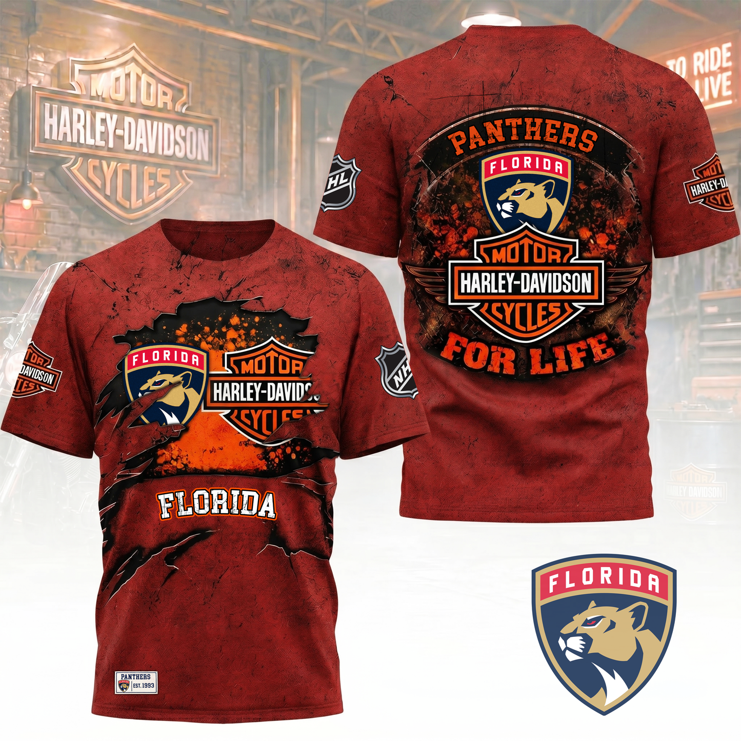 Premium NHL X FP Harley Davidson For Life 3D Shirt NDT VHM 180526