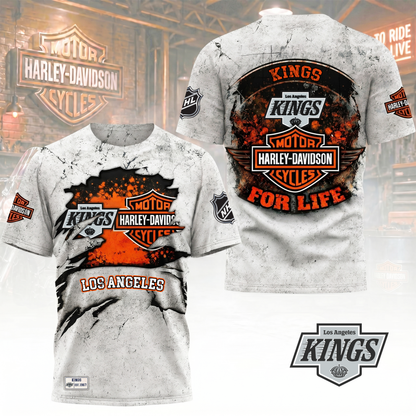 Premium NHL X LAK Harley Davidson For Life 3D Shirt NDT VHM 180526