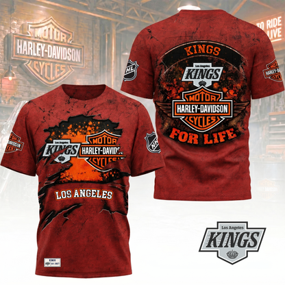 Premium NHL X LAK Harley Davidson For Life 3D Shirt NDT VHM 180526