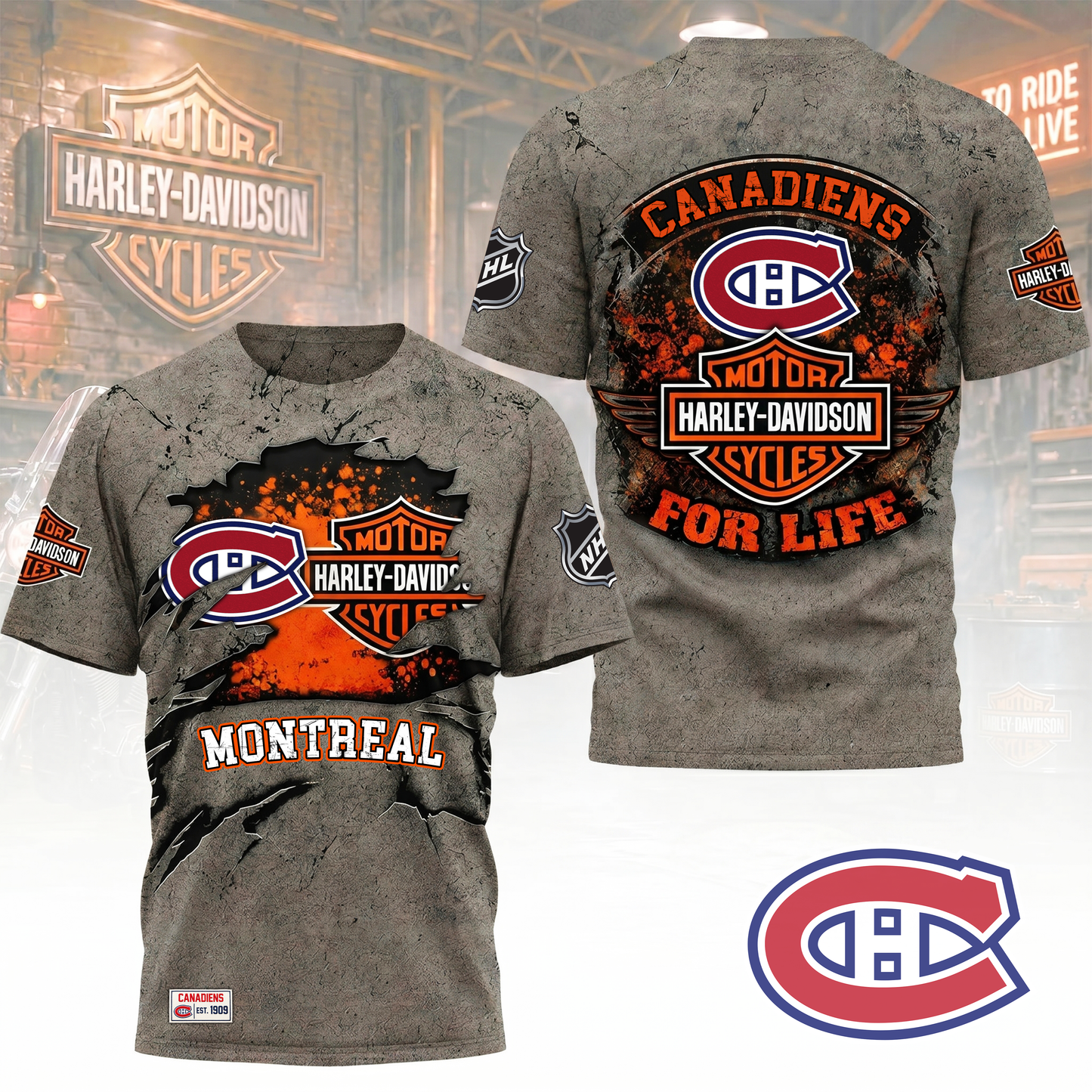 Premium NHL X MC  Harley Davidson For Life 3D Shirt NDT VHM 180526
