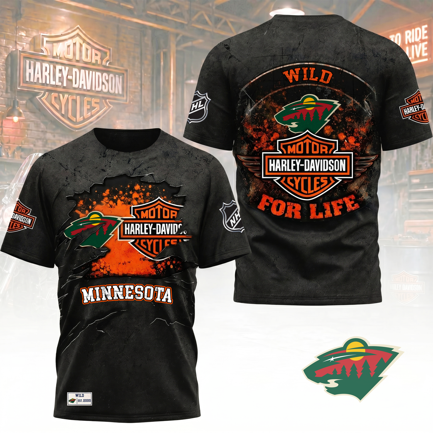 Premium NHL X MW Harley Davidson For Life 3D Shirt NDT VHM 180526