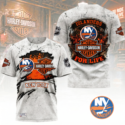 Premium NHL X NYI Harley Davidson For Life 3D Shirt NDT VHM 180526