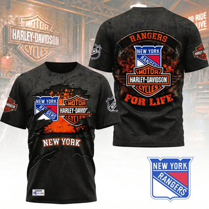 Premium NHL X NYR Harley Davidson For Life 3D Shirt NDT VHM 180526
